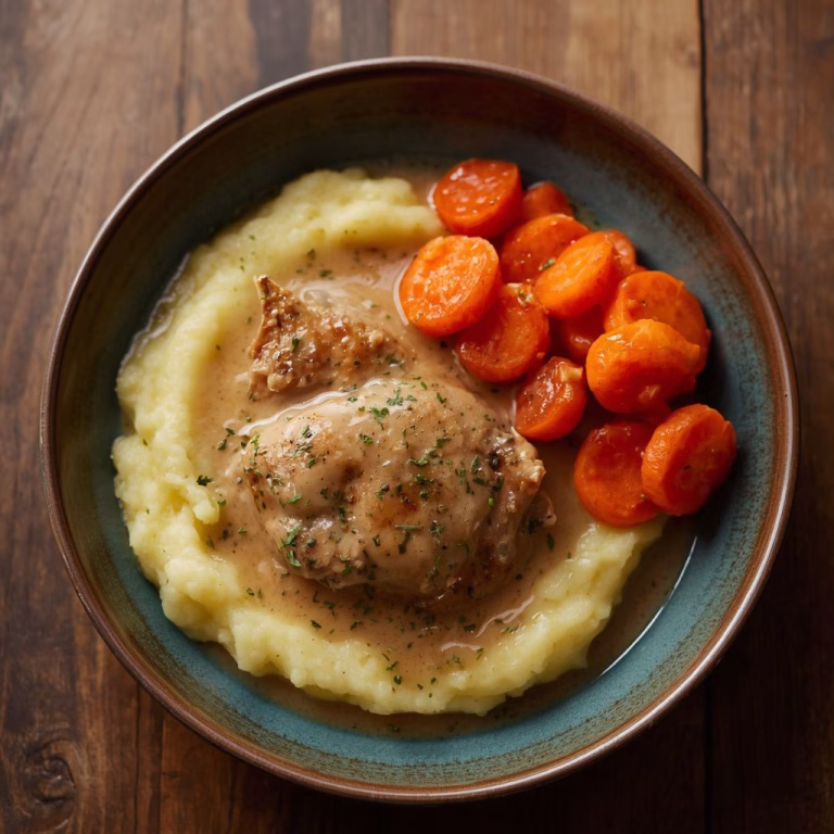Creamy Herb Chicken with Mashed Potatoes & Glazed Carrots