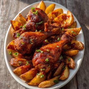 Easy BBQ Chicken Drumsticks & Crispy Potato Wedges Platter