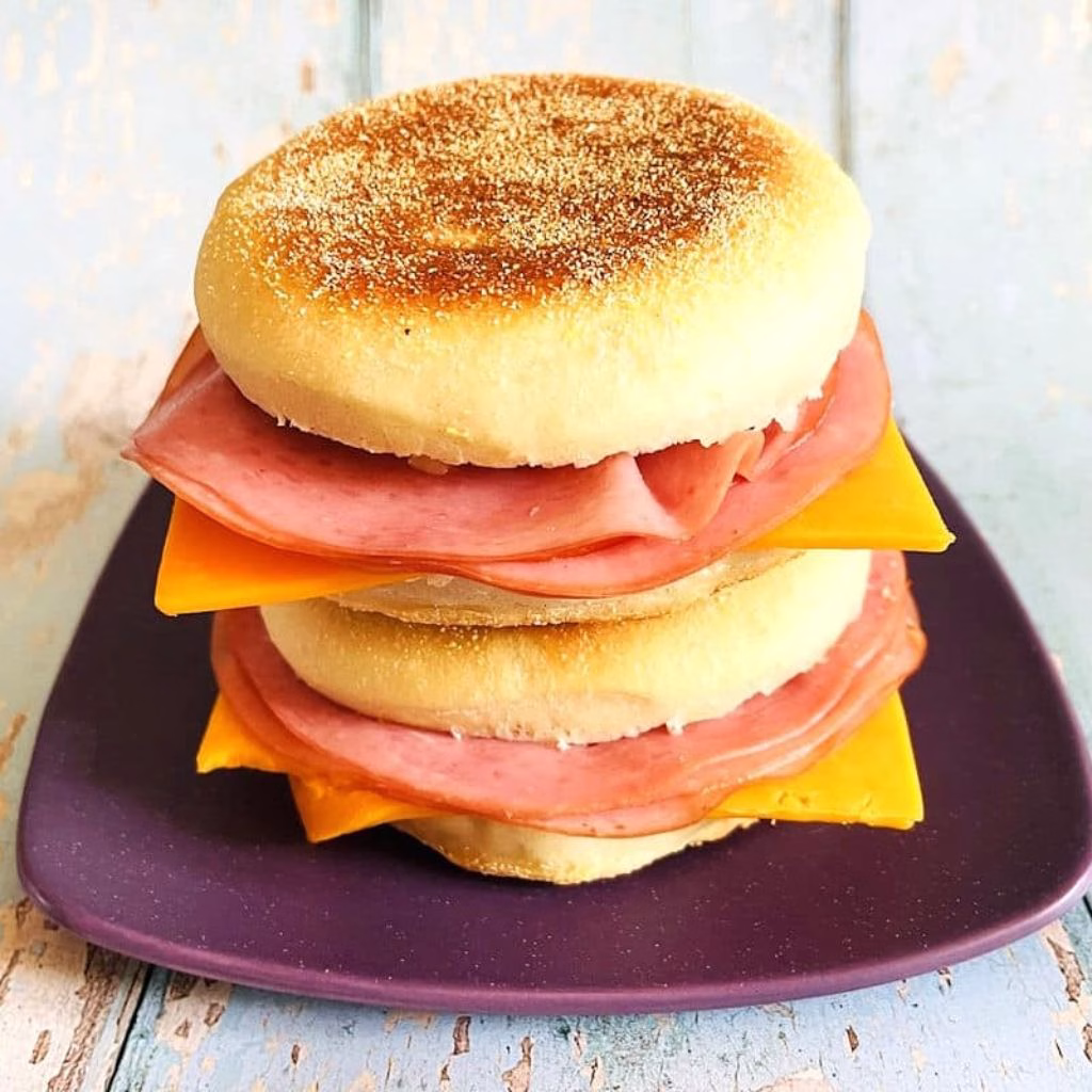Electric Skillet English Muffins with Ham and Cheese