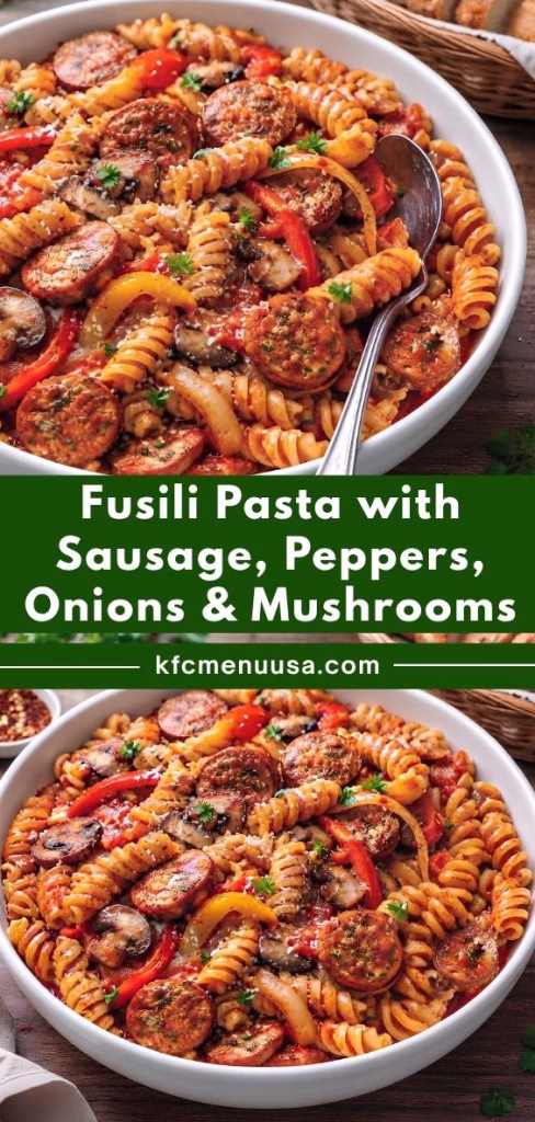 Fusili Pasta with Sausage, Peppers, Onions and Mushrooms Recipe