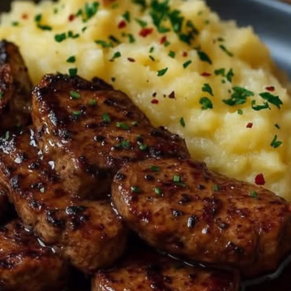 Garlic Butter Steak Medallions with Creamy Mashed Potatoes