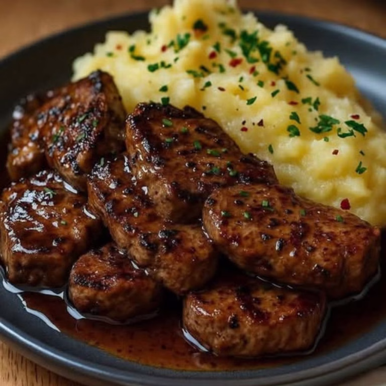 Garlic Butter Steak Medallions with Creamy Mashed Potatoes
