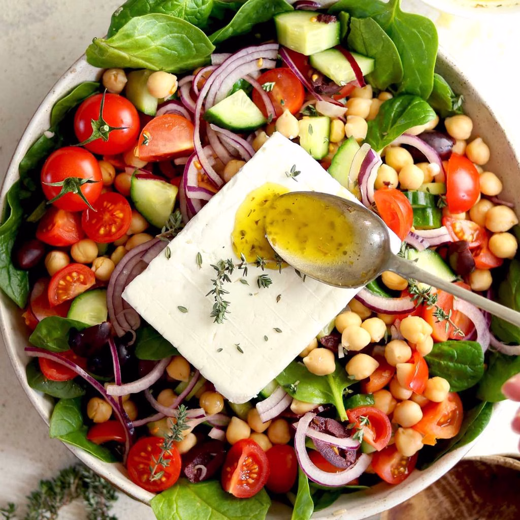 Greek Chickpea Salad with Spinach