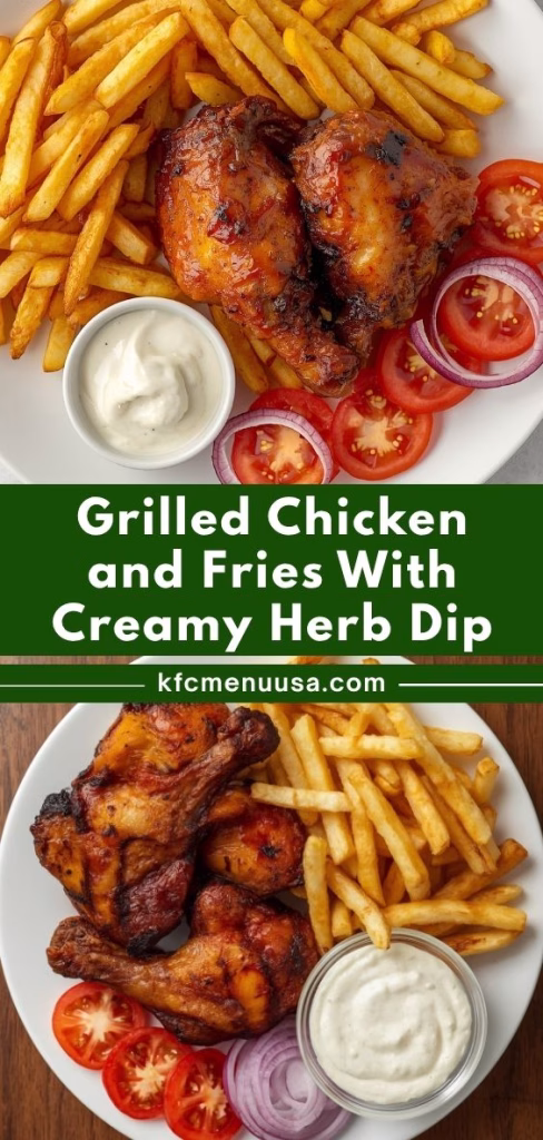 Grilled Chicken & Fries With Creamy Herb Dip