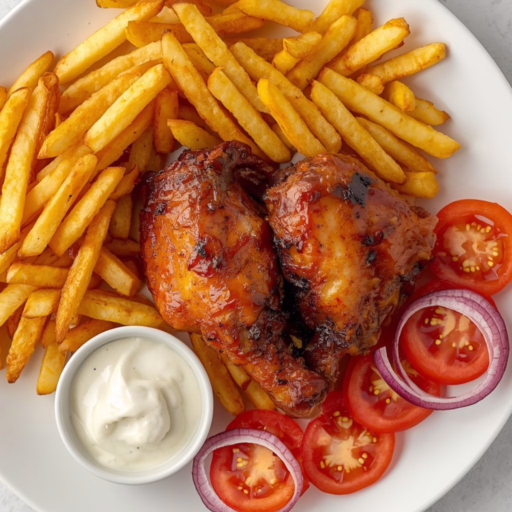 Grilled Chicken & Fries With Creamy Herb Dip