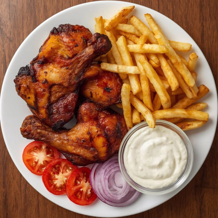 Grilled Chicken & Fries With Creamy Herb Dip