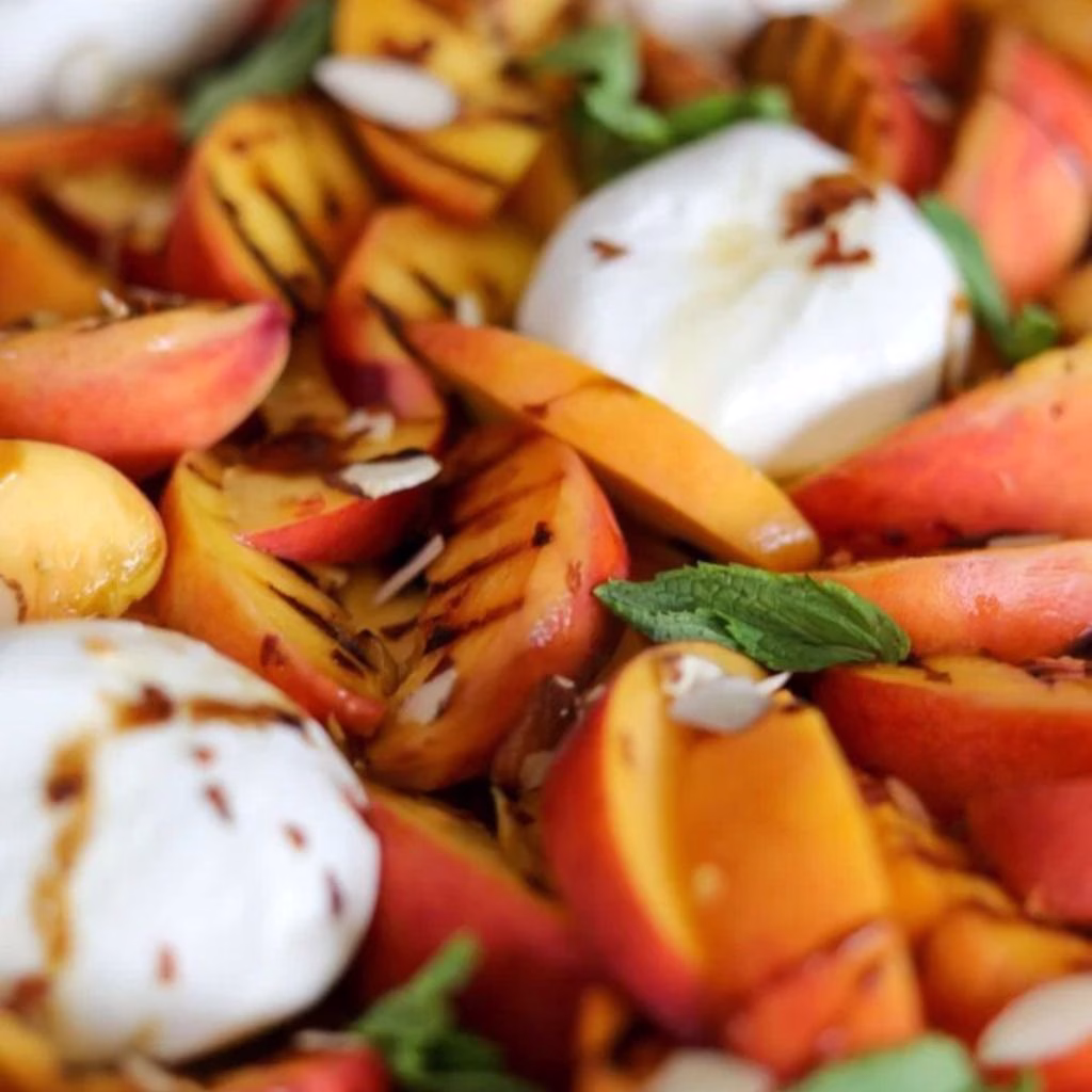 Grilled Peach Burrata Crostini