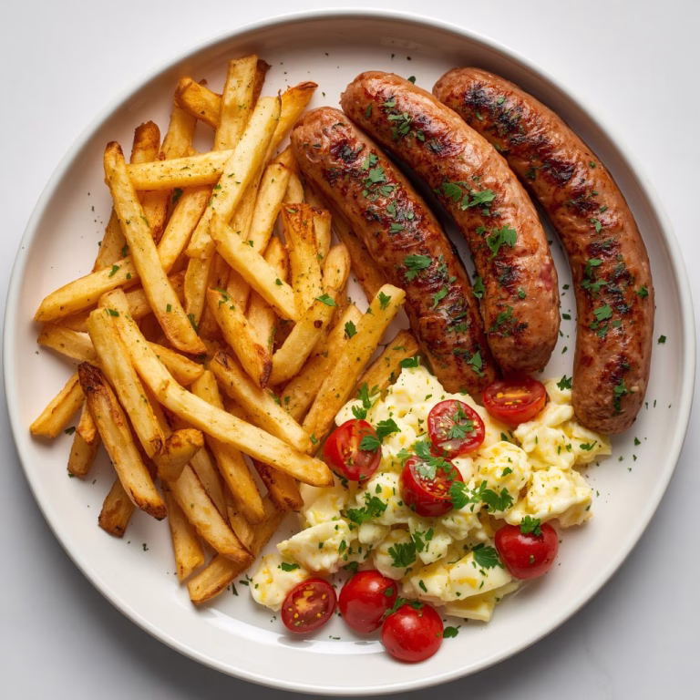 Grilled Sausages with Fries & Creamy Egg Salad Recipe