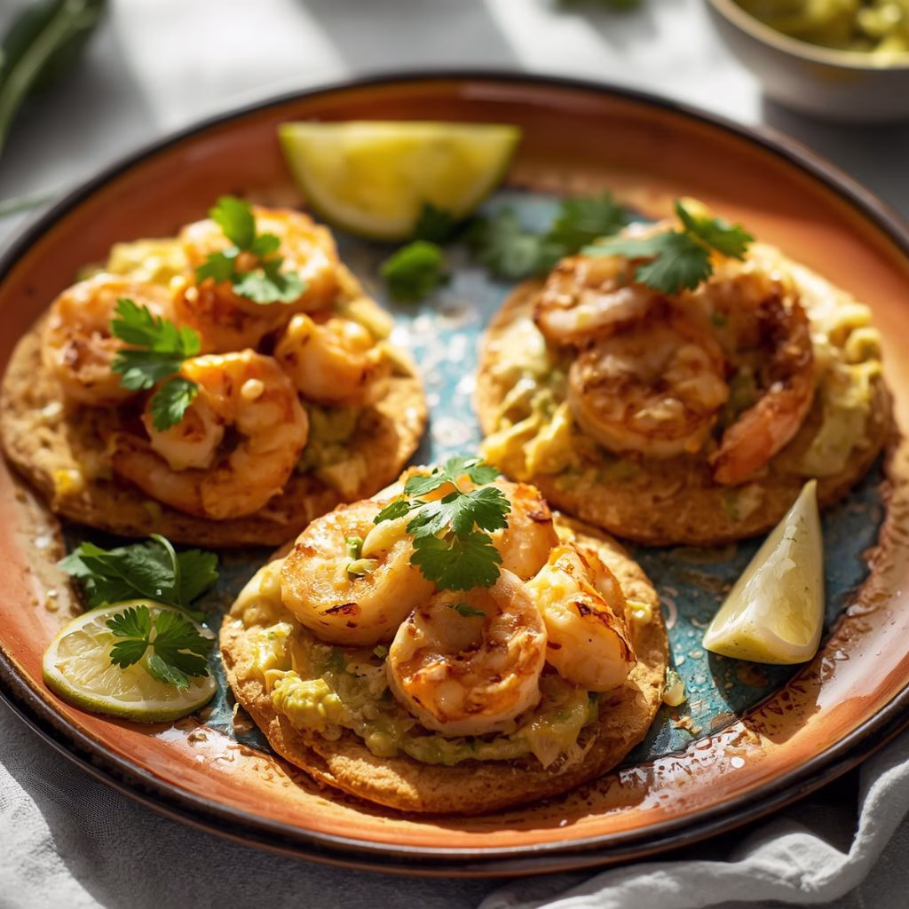 Grilled Shrimp Tostadas with Creamy Avocado & Chipotle Crema Recipe