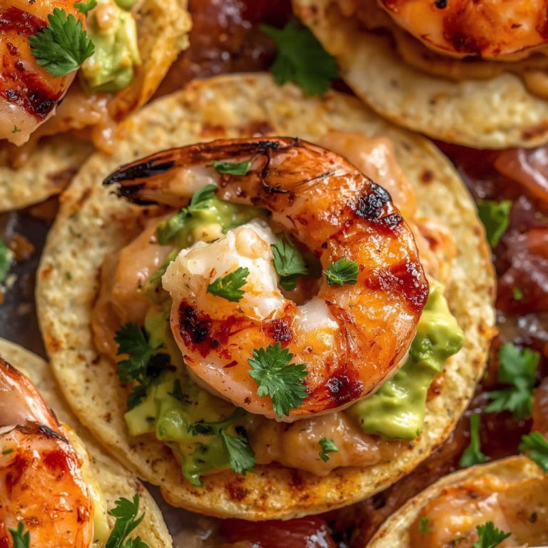 Grilled Shrimp Tostadas with Creamy Avocado & Chipotle Crema Recipe
