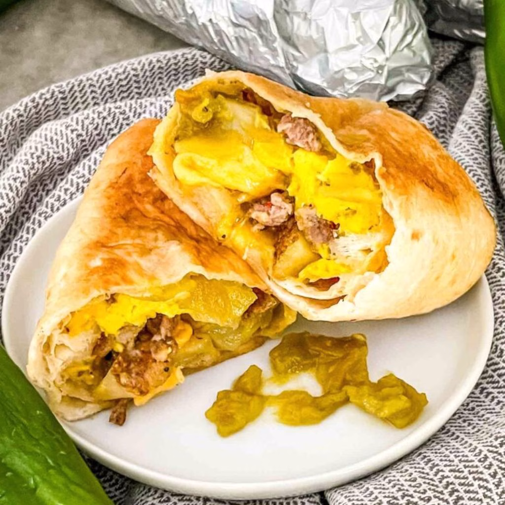 Hatch Green Chile Sausage Breakfast Burritos