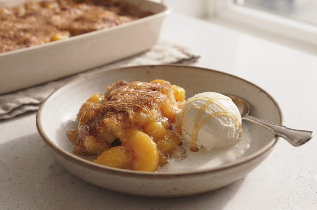 Hot Honey Peaches and Cream Dump Cake Recipe