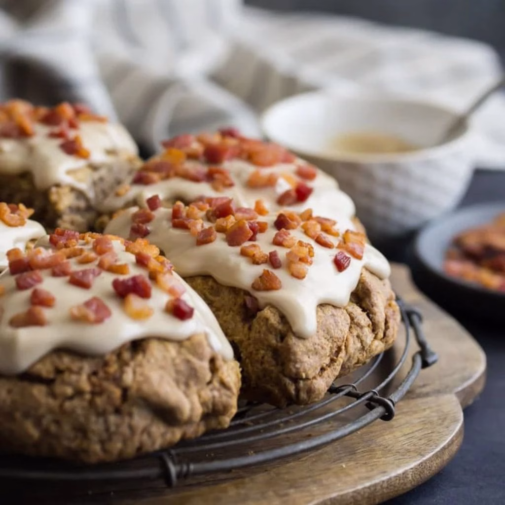 Maple Bacon Cinnamon Peanut Butter Chip Scones