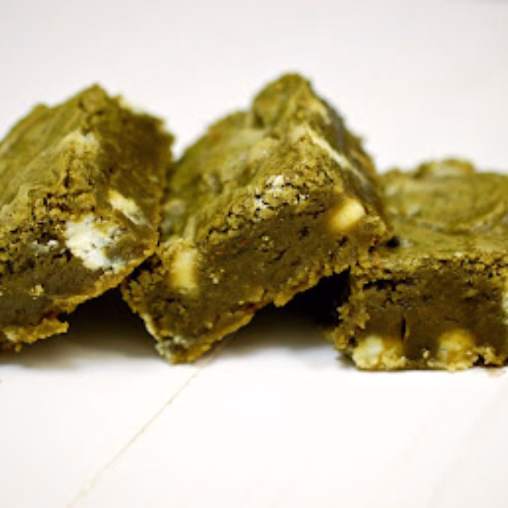 Matcha Green Tea Cake Bars with White Chocolate Chips