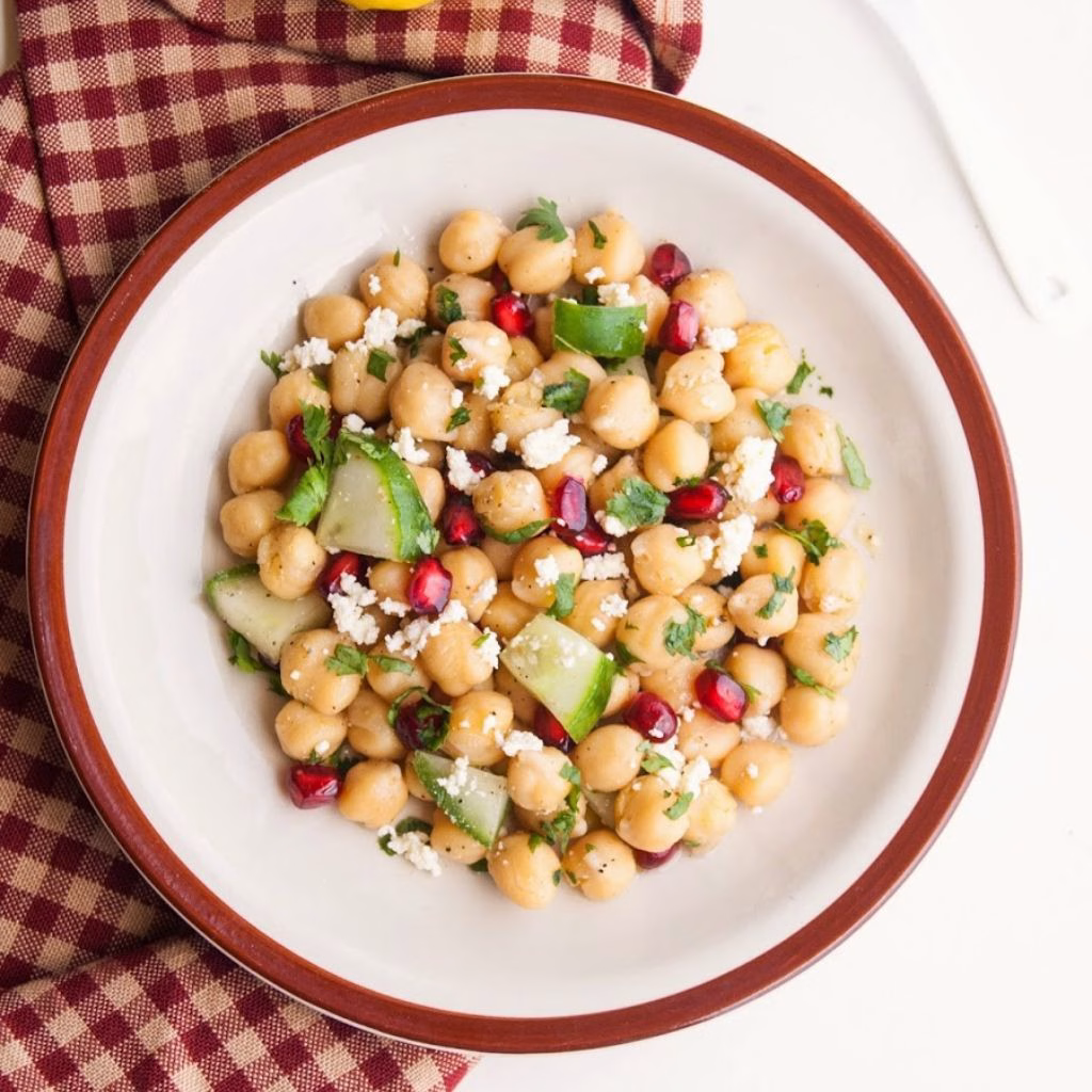 Mint and Pomegranate Cucumber Chickpea Salad