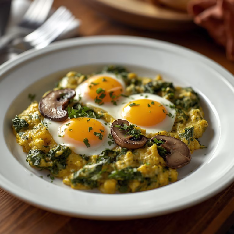 Mushroom-Spinach Scrambled Eggs Recipe