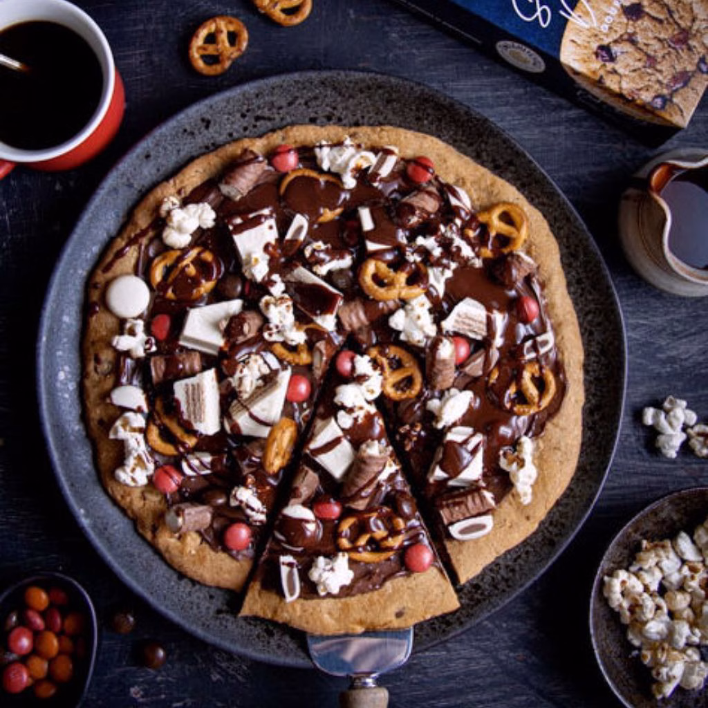 Nutty Caramel Pretzel Pizza