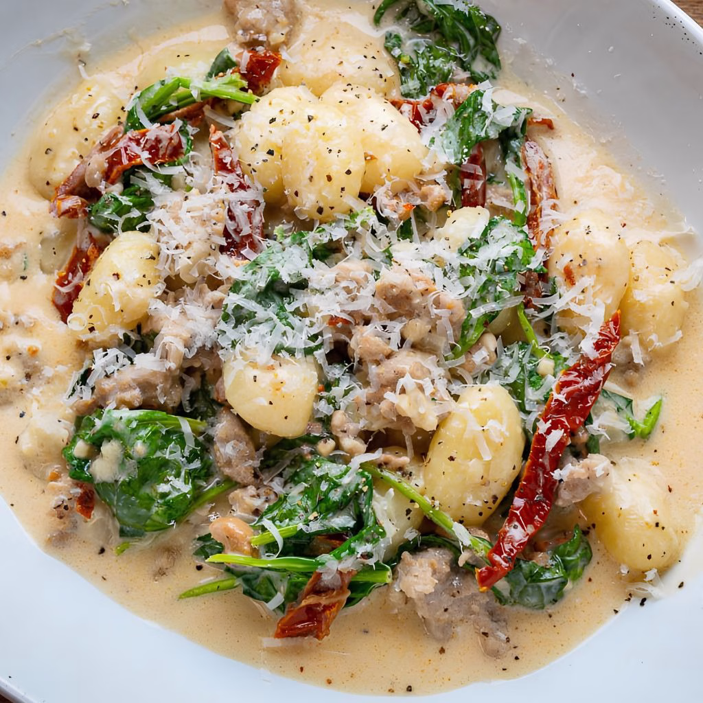 One Pan Creamy Tuscan Sausage Gnocchi Recipe