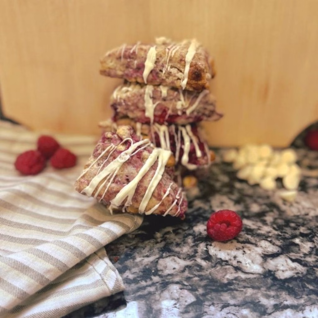 Raspberry White Chocolate Sourdough Scones