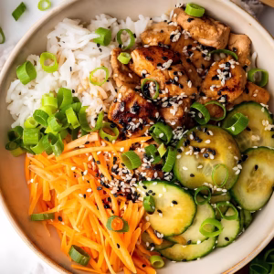 Salmon with Cucumber Salad and Rice Recipe