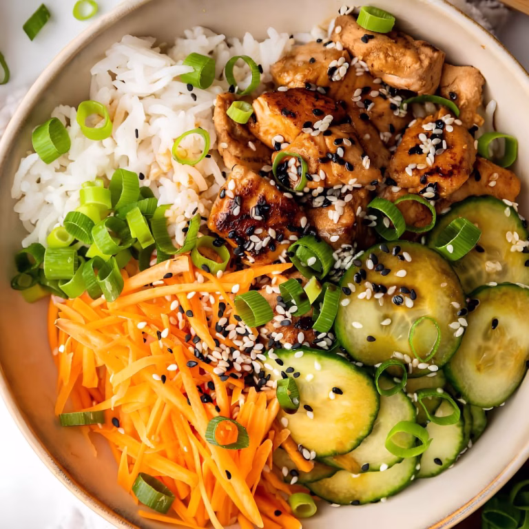 Salmon with Cucumber Salad and Rice Recipe