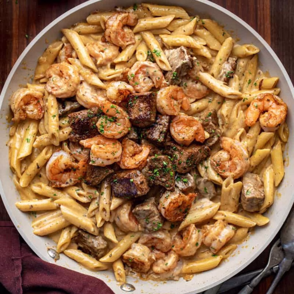 Steak and Shrimp Alfredo