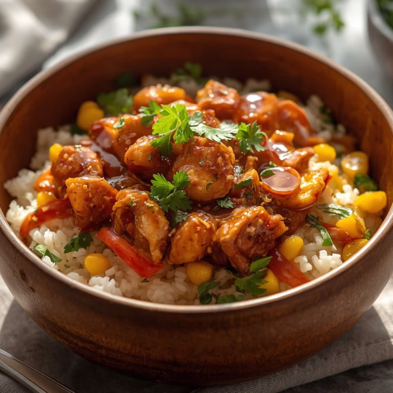 Sticky Chicken & Sweet Corn Rice Bowl