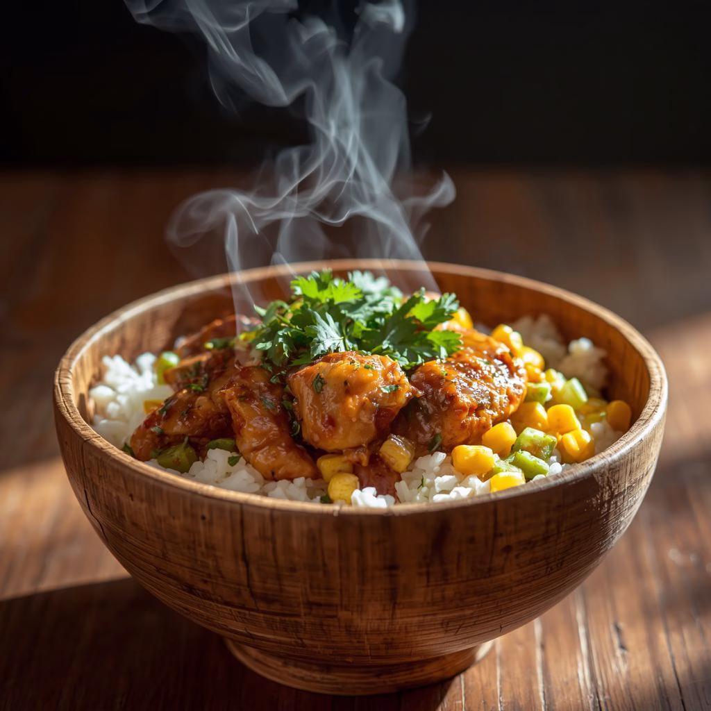 Sticky Chicken & Sweet Corn Rice Bowl
