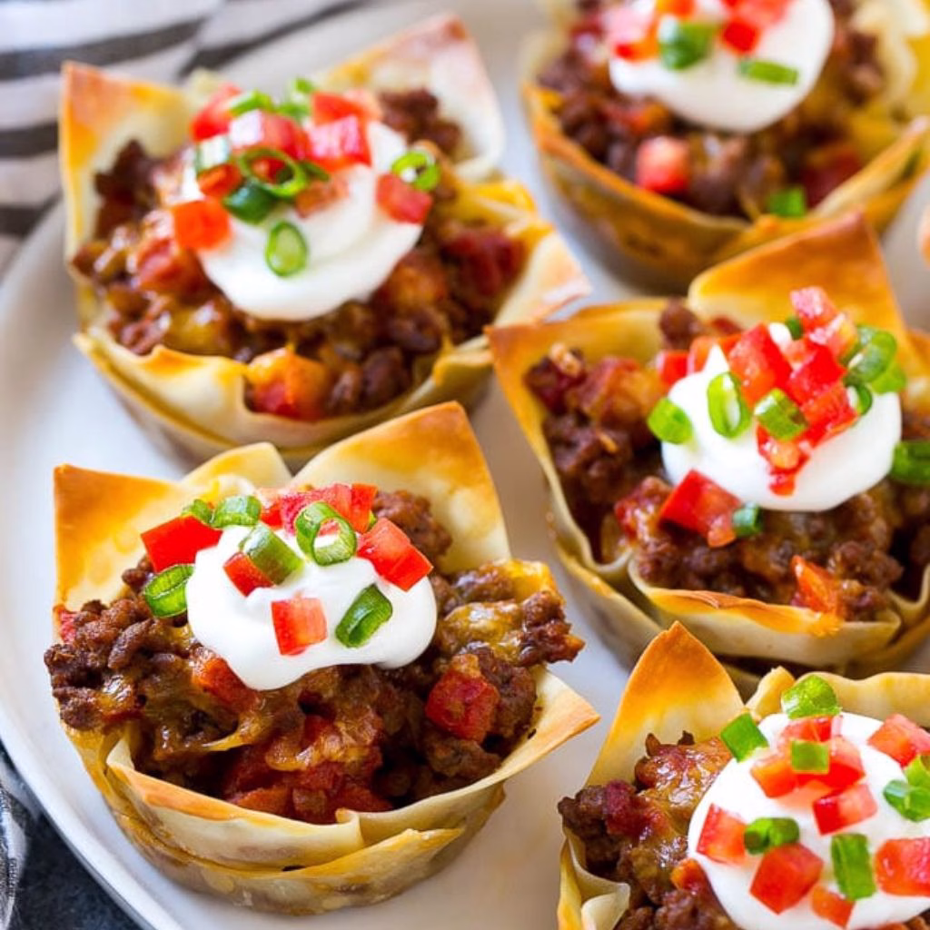 Taco Cups in Wonton Shells