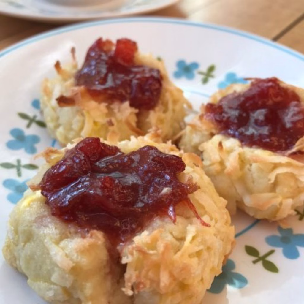 Toasted Coconut Cherry Thumbprint Cookies