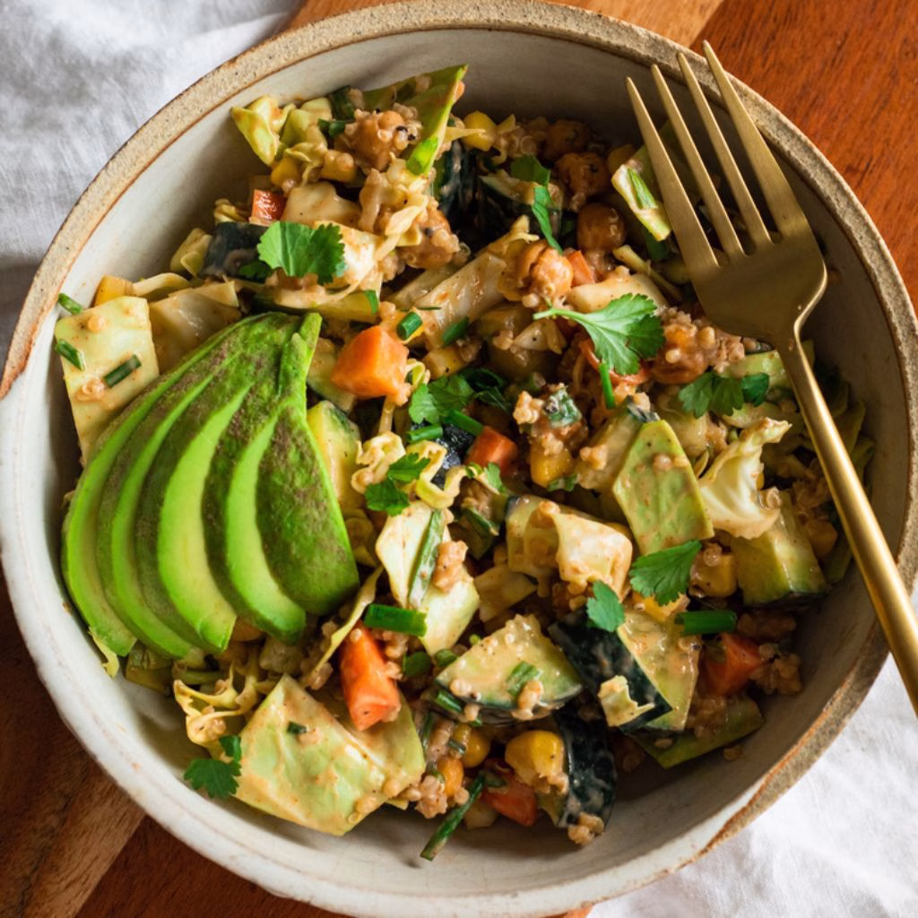 Vegan Tahini Barbecue Salad with Cabbage and Chickpeas