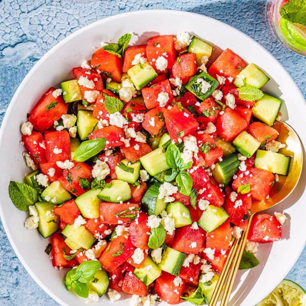 Watermelon Cucumber Feta Salad