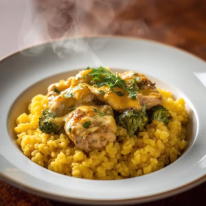 Cheesy Broccoli Chicken and Yellow Rice
