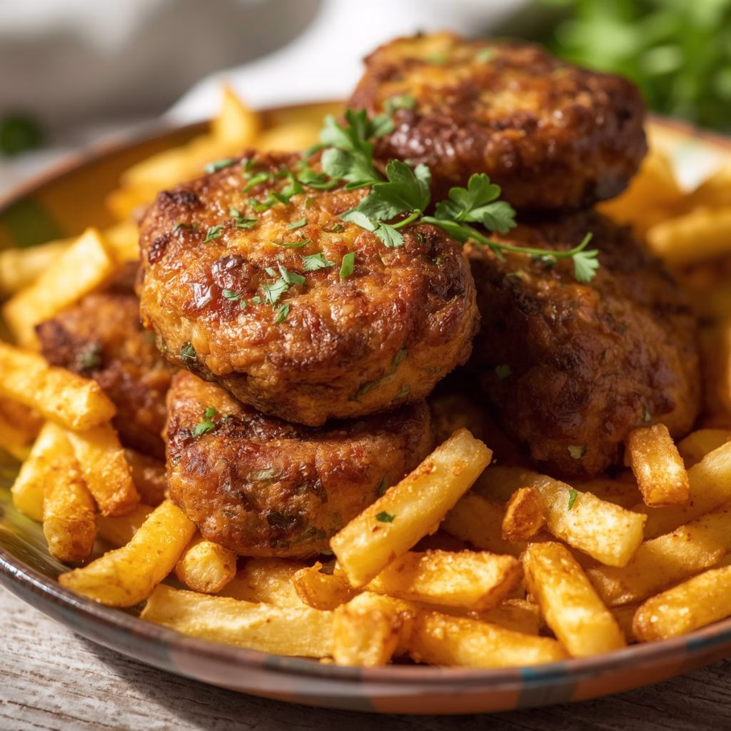 Garlic Herb Steak Nuggets & Crispy Parmesan Fries Recipe