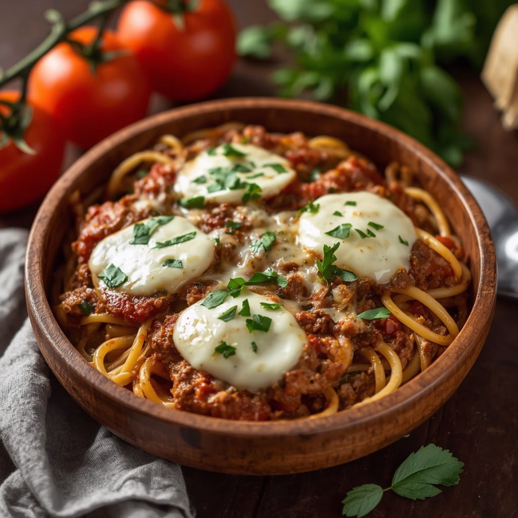 Bake Cheesy Beef Spaghetti Recipe