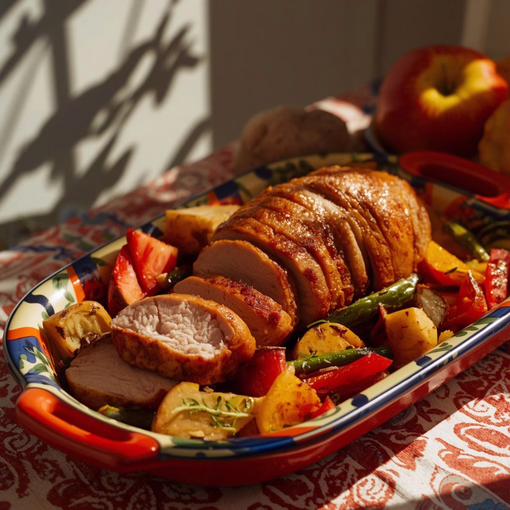 Baked Apple Cider Pork Tenderloin with Roasted Veggies Recipe