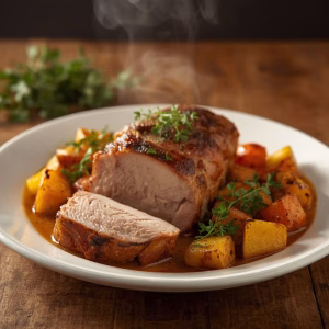 Baked Apple Cider Pork Tenderloin with Roasted Veggies Recipe