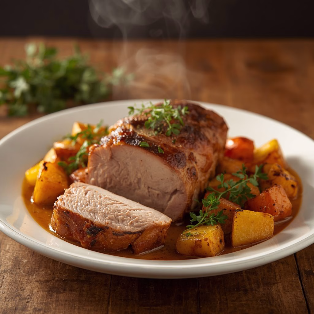 Baked Apple Cider Pork Tenderloin with Roasted Veggies Recipe