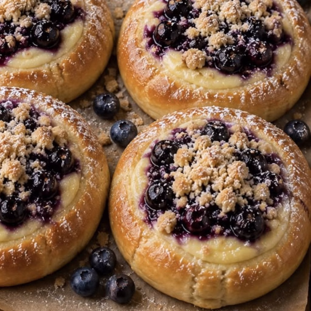 Blueberry Custard Crumble Buns Recipe