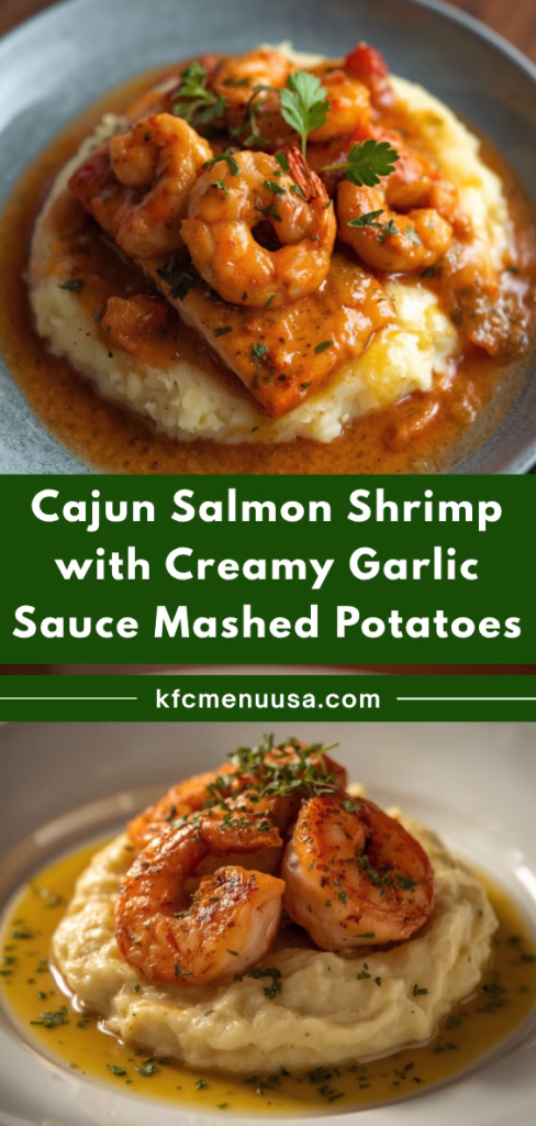 Cajun Salmon Shrimp with Creamy Garlic Sauce Over Mashed Potatoes