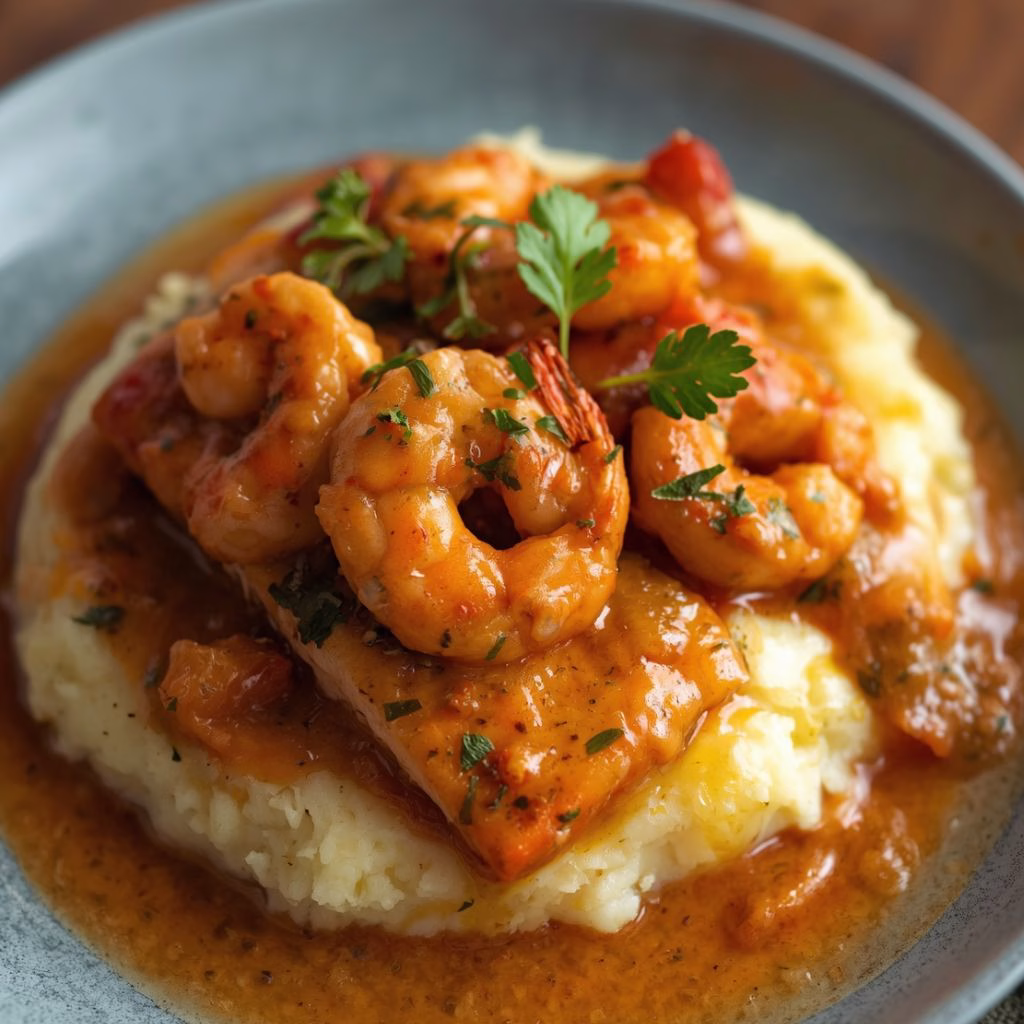 Cajun Salmon Shrimp with Creamy Garlic Sauce Mashed Potatoes Recipe