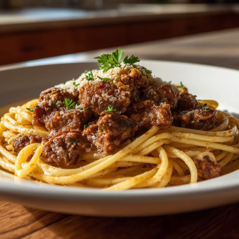 Creamy Cajun Beef Spaghetti with Triple Cheese Parmesan Sauce Recipe