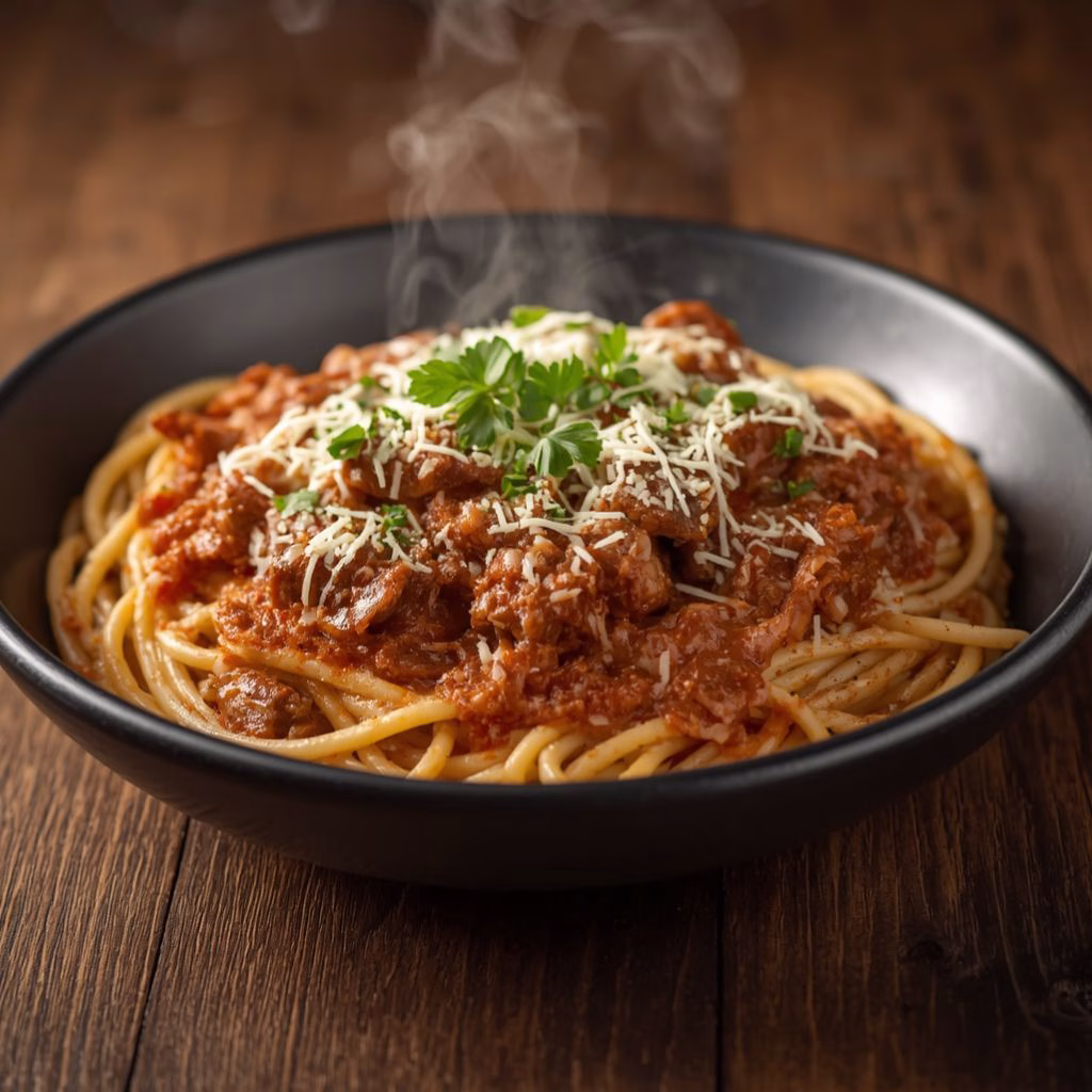 Creamy Cajun Beef Spaghetti with Triple Cheese Parmesan Sauce Recipe