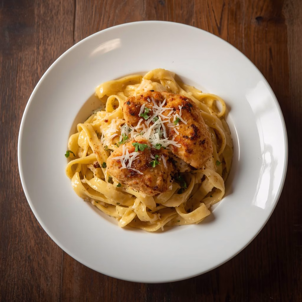 Creamy Fettuccine with Crispy Chicken Recipe