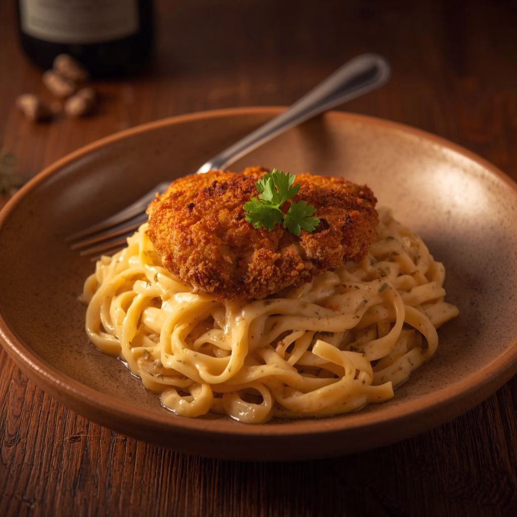 Creamy Fettuccine with Crispy Chicken Recipe