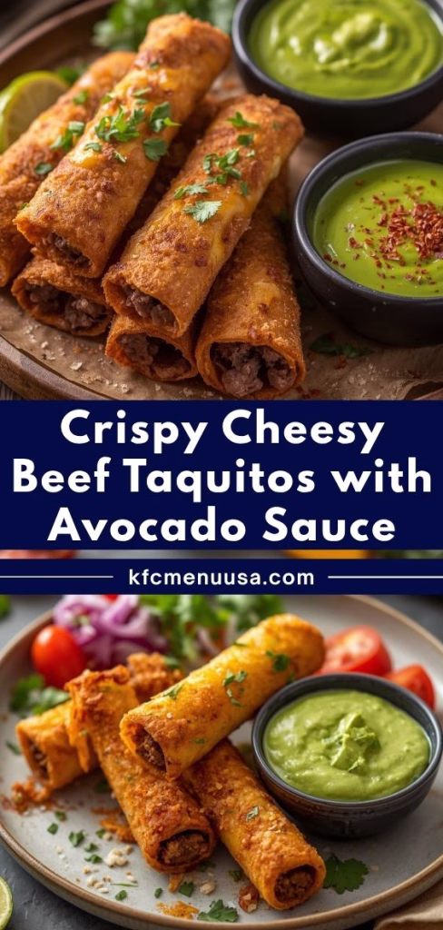 Crispy Cheesy Beef Taquitos with Avocado Sauce