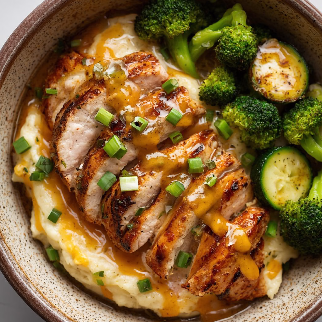 Grainy Mustard Chicken Bowl with Veggies & Mashed Potatoes Recipe