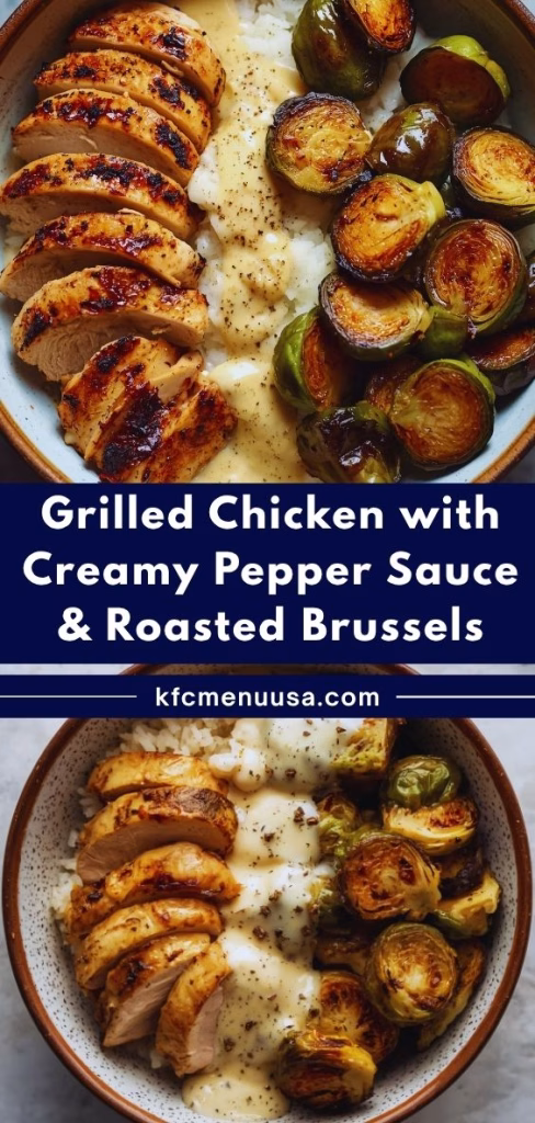 Grilled Chicken with Creamy Pepper Sauce & Roasted Brussels over Rice Recipe