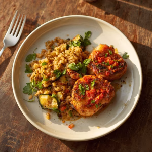 Harissa Chicken Thighs with Couscous & Charred Zucchini Recipe