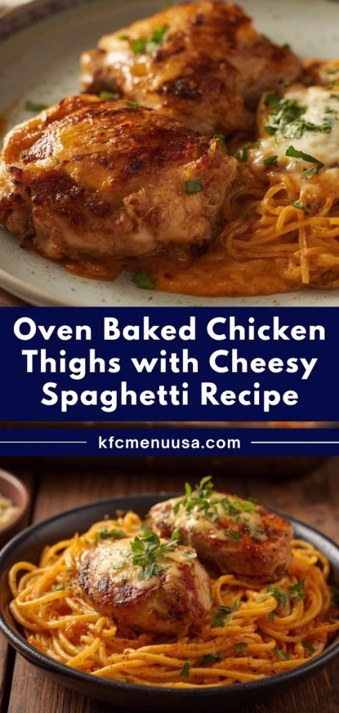 Oven Baked Chicken Thighs with Cheesy Spaghetti Recipe